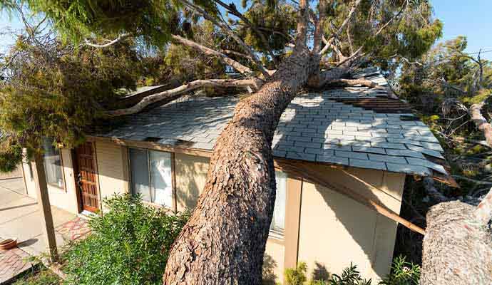 a house suffering from the aftermath of a storm