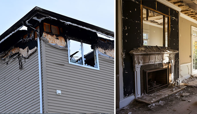 fire damaged residential house