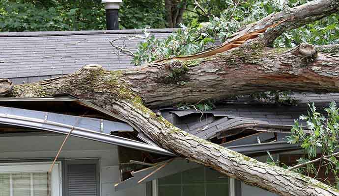 a storm damaged house
