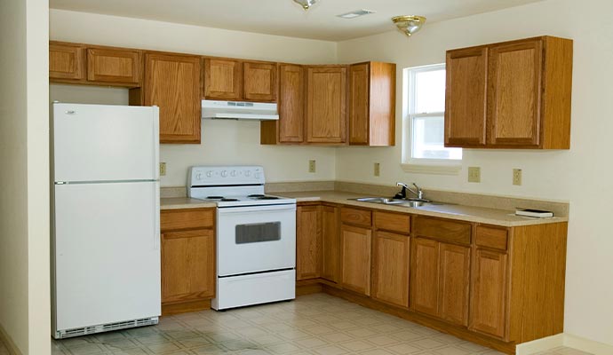 kitchen cabinet and leaky refrigerator