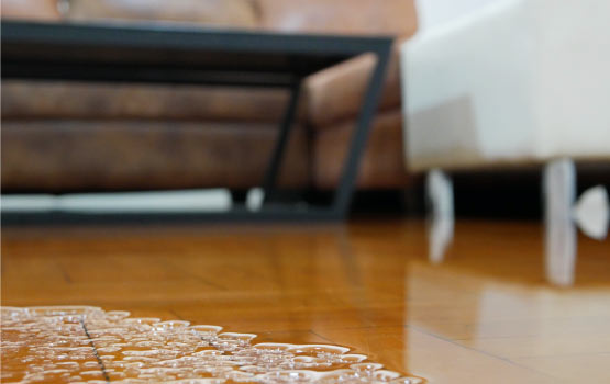 water damaged living room floor